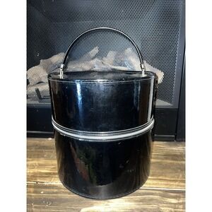 VTG Black Flower Hat Box wig Case Round 13" x 13" Travel Zipper Luggage